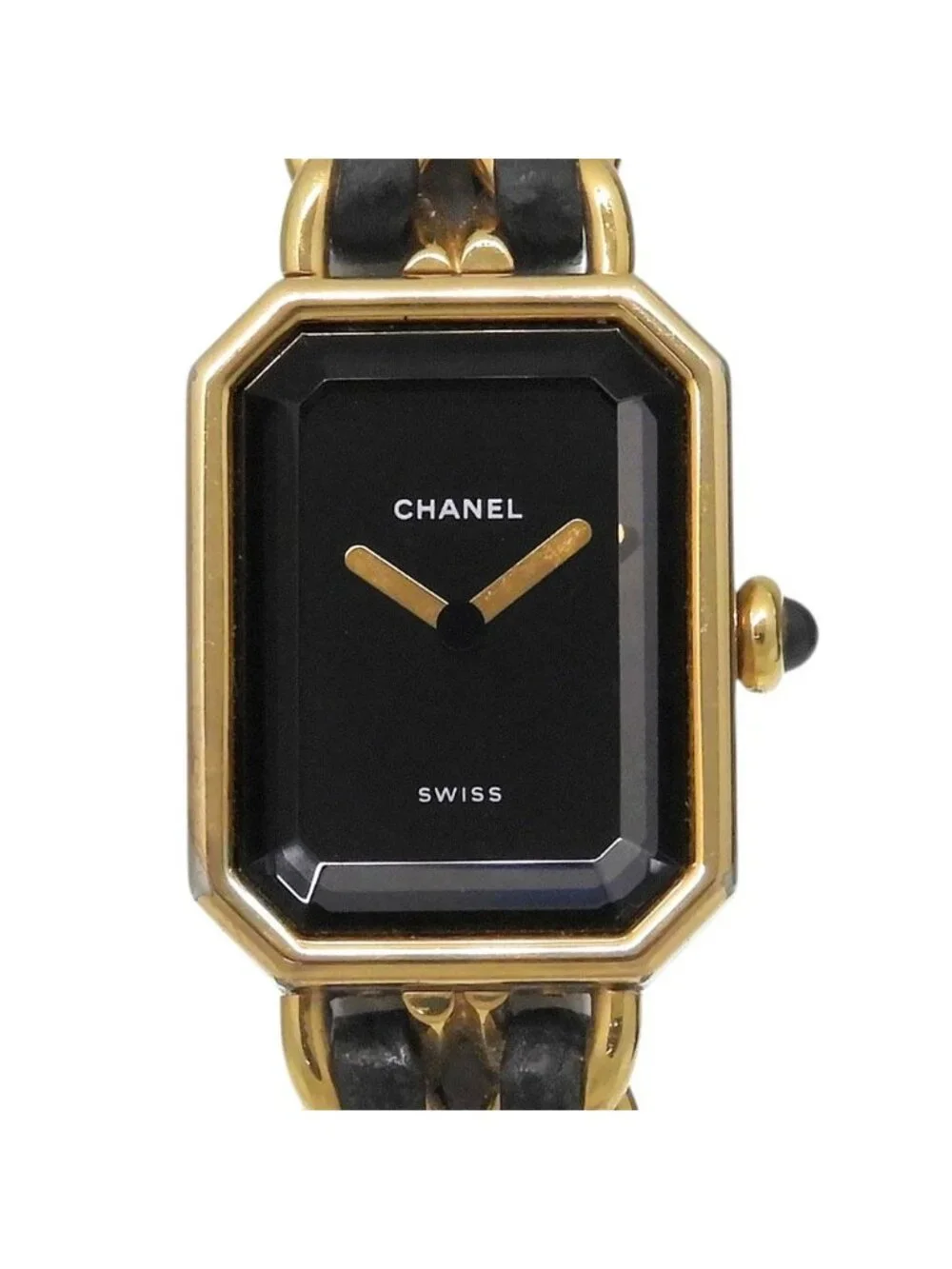 Chanel Premiere M Gold Plated Leather Quartz Analog Display Black Dial Watch